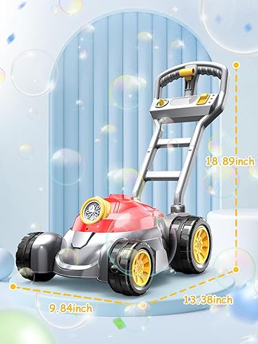 Upgraded) Bubble Lawn Mower, BEYYON Red Lawn Mower Bubble Machine