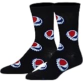 Crazy Socks – Pepsi Bottle Cap Logo Crew Socks – Official Licensed Black Novelty Unisex Socks – Large Size – Fun Gift for Soda Lovers – Comfortable Daily Wear