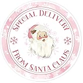 Kosiz 320 Pcs Pink Christmas Stickers from Santa Pink Santa Claus Tag Stickers Round Christmas Gift Labels Paper Xmas Seal Decals for Winter Holiday Party Cards Envelopes Wrap Decor