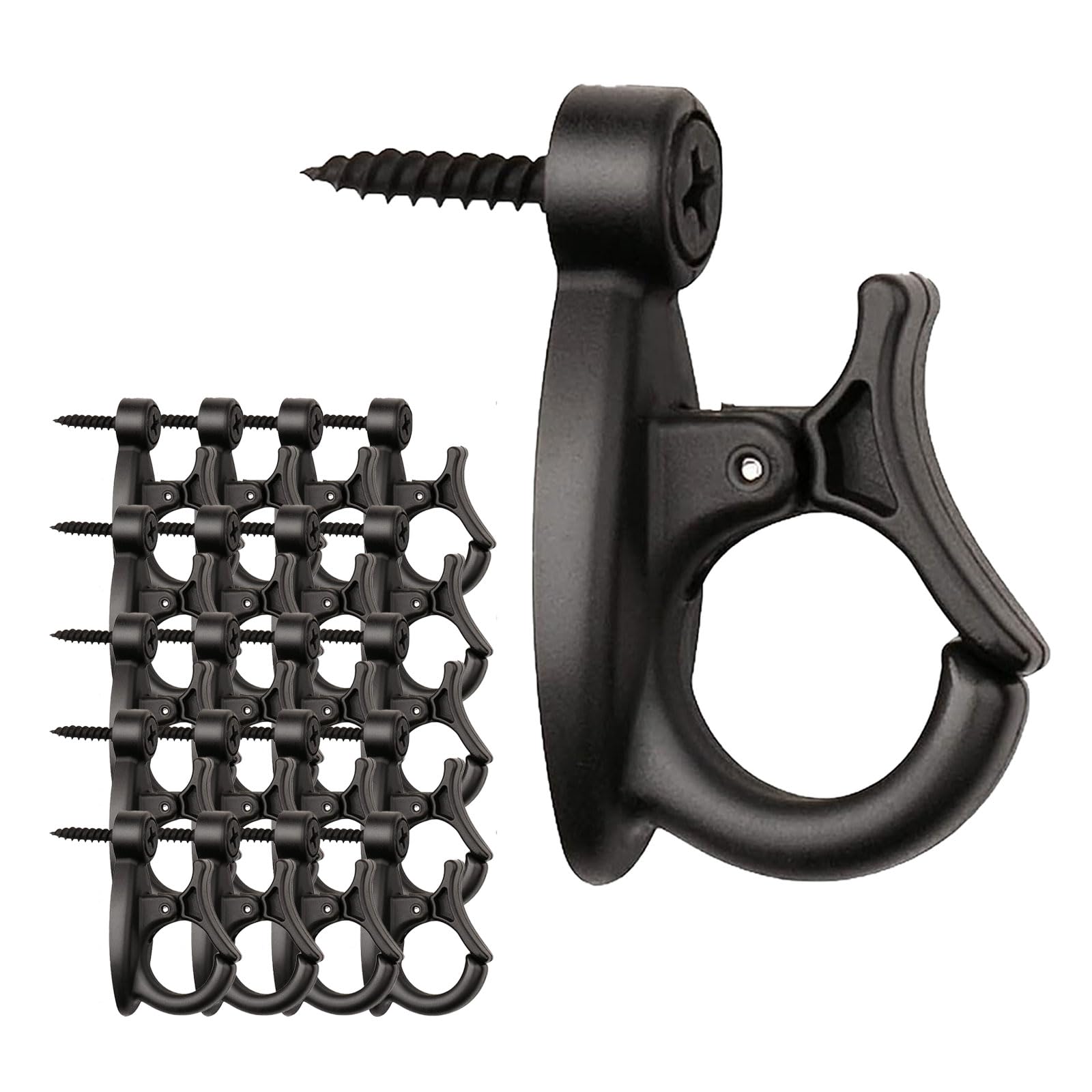 BigKing 20-Pack Light Hanger Hooks, Q-Hanger Hooks, String Light Hooks with Screw, Screw-in Hooks for Hanging Christmas Lights and String Lights Wire(Black)