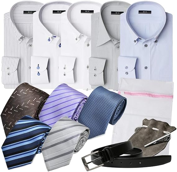 Amazon アトリエサンロクゴ 福袋 13点セット ワイシャツ ネクタイ ベルト タイピン 洗濯ネット イージーケア 形態安定 長袖yシャツ 福袋13点セット メンズ ネクタイ 通販