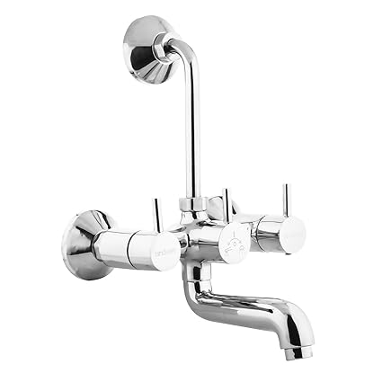 Hindware F280018CP Wall Mixer with Provision for Overhead Shower with 115mm Long Bend Pipe (Flora) with Chrome Finish