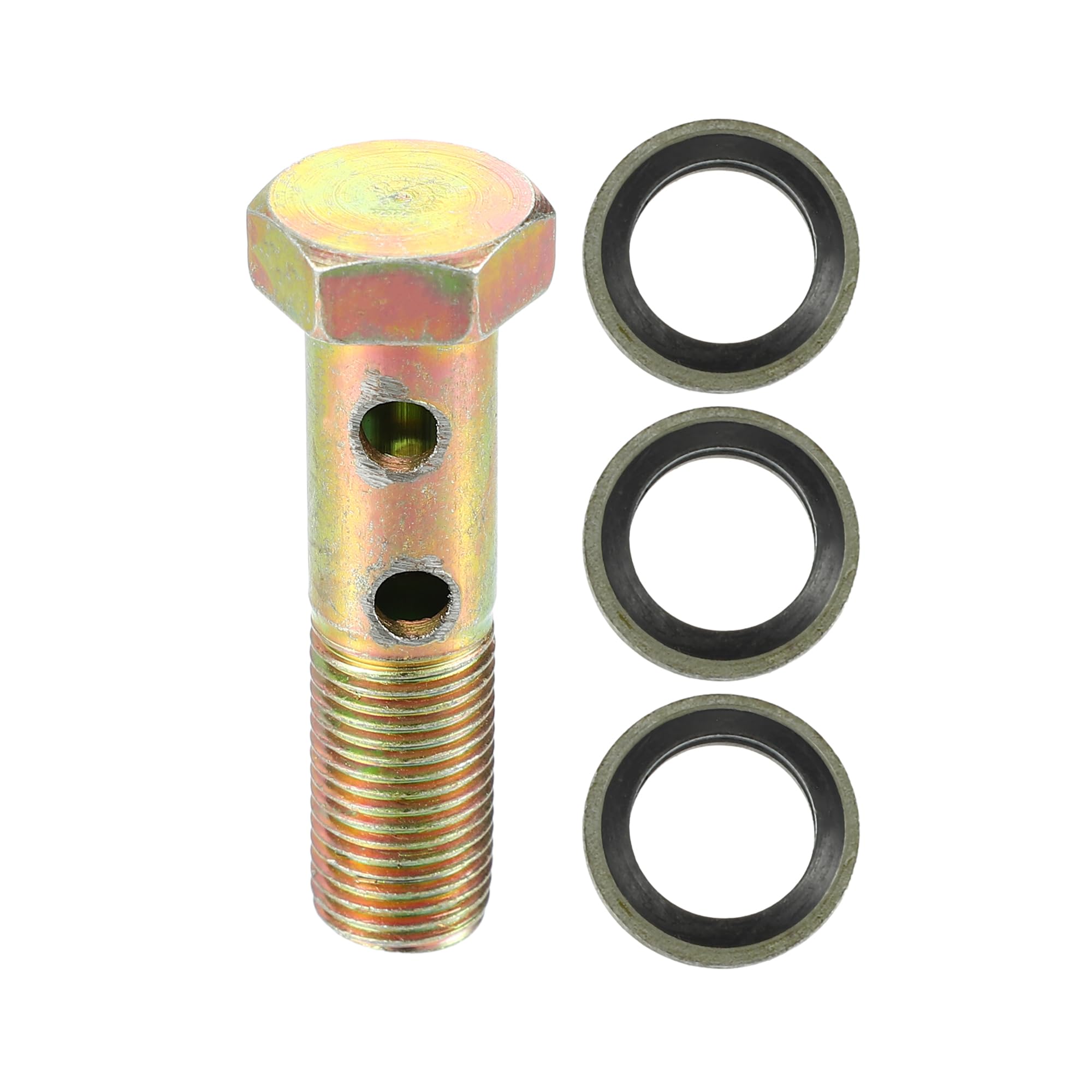 Photo 1 of VekAuto Double Banjo Bolt Kit, M10x1.0 Length 42mm Metric Thread Turbo Brake Line Fitting Adapter Universal for Car Durable Metal Bronze Tone W/Washers