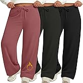 Evervibe 3 Pack Women's Plus Size Lounge Pants Fleece Lined Wide Leg Sweatpants Drawstring Yoga Winter Clothes with Pockets