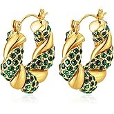 Chunky Gold Hoop Earrings for Women Trendy Vintage Stainless Steel Small Gold Hoop Earrings Twisted CZ Huggie Earrings dangle Jewelry