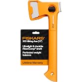 Fiskars X13 Ultralight Hiking Axe 13", Camping Hatchet, Forged Steel Blade | Ultra-Sharp for Chopping Kindling &amp; Bushcraft, High-Visibility Orange, Striking End for Driving Tent Stakes, Sheath Included