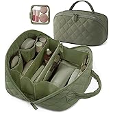 Toiletry Bag for Women, Travel Makeup Bag Organizer, Wide Open Lay-Flat Water-Resistant Large Cosmetic Case, Puffy Padded Travel Organizer for Toiletries & Brushes Large Capacity with Compartments