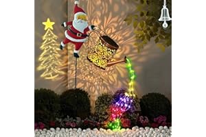 YipuVR Solar Christmas Lights Outdoor, Waterproof Hanging Metal Watering Can Light Solar Christmas Decorations, Santa Solar Kettle Lights Holiday Displays for Garden Patio Path Yard Lawn (Colorful)