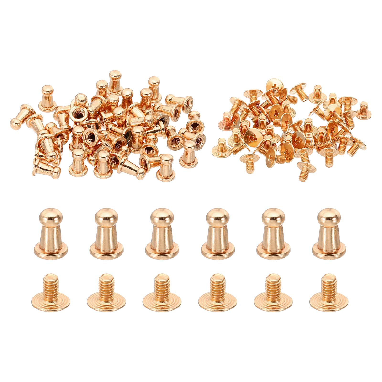 PATIKIL 4mm Leather Rivets, 100 Sets Round Button Head Studs Metal Screw Studs Posts Chicago Screws Rivet for Clothing Leather Crafts Shoes Punk, 4x6x8.5mm Gold Tone