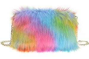 FHQHTH Faux Fox Fur Purse Fuzzy Handbags for Women Evening Handbags Al alloy Shoulder Strap