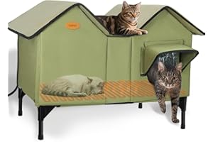 HXPLN Heated Outdoor Cat House Weatherproof for Winter - Extra Large Heated Cat House for Outside, Elevated Bed, Escape Door, Fully Insulated Feral Cat Shelter for Multiple Cats Small Dogs, Easy Assembly