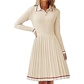 ZESICA Women's Midi Sweater Dress 2025 Fall Long Sleeve Cable Ribbed Knit A Line Swing Pleated Dresses