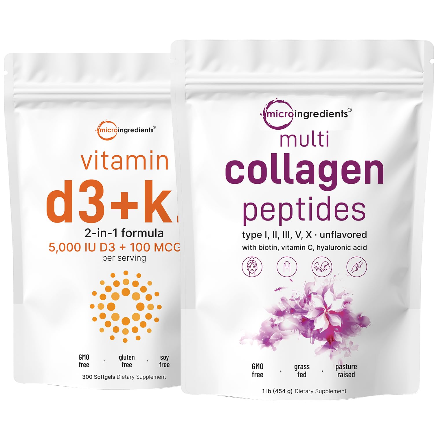 Mua Micro Ingredients Multi Collagen Protein Powder 16oz & Vitamin D3  5,000iu + K2 100mcg Softgels Bundle 2 Pack | Grass-Fed Collagen Peptides |  Essential Sunshine Vitamins trên Amazon Mỹ chính hãng 2025 | Fado