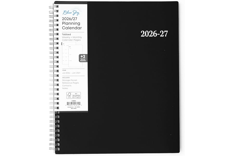 Blue Sky 2026-2027 Weekly and Monthly Academic Year Planner Calendar, July 2026 - June 2027, 8.5" x 11", Flexible Cover, Wirebound, Laminated Tabs, Enterprise