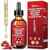 Cayenne Pepper Drops Supplement Liquid with Hawthorn Berry, Vitamin D3 K2, Turmeric Curcumin, Beet Root, Ceylon Cinnamon Vegan- Friendly - 60ml