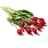 Pmyra 15Pcs Fake Tulips Artificial Flowers Real Touch Latex Bouquet Faux Tulips for Centerpiece Arrangements Wedding Party Home Décor (Hot Red)