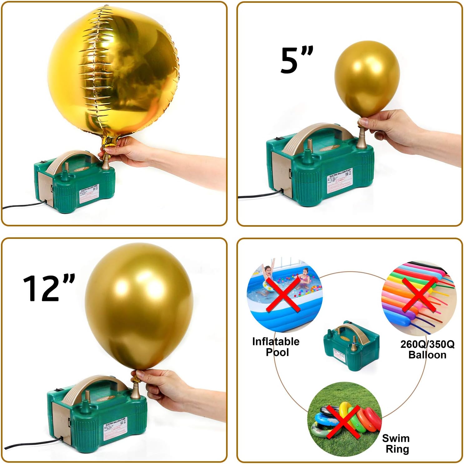 PartyWoo Balloon Pump, 110V 600W Electric Balloon Pump, Electric Balloon Inflator, Balloon Pump Electric, Portable Balloon Inflator, Dual Nozzle Balloon Air Pump, Air Pump for Balloon Garland: Toys & Games