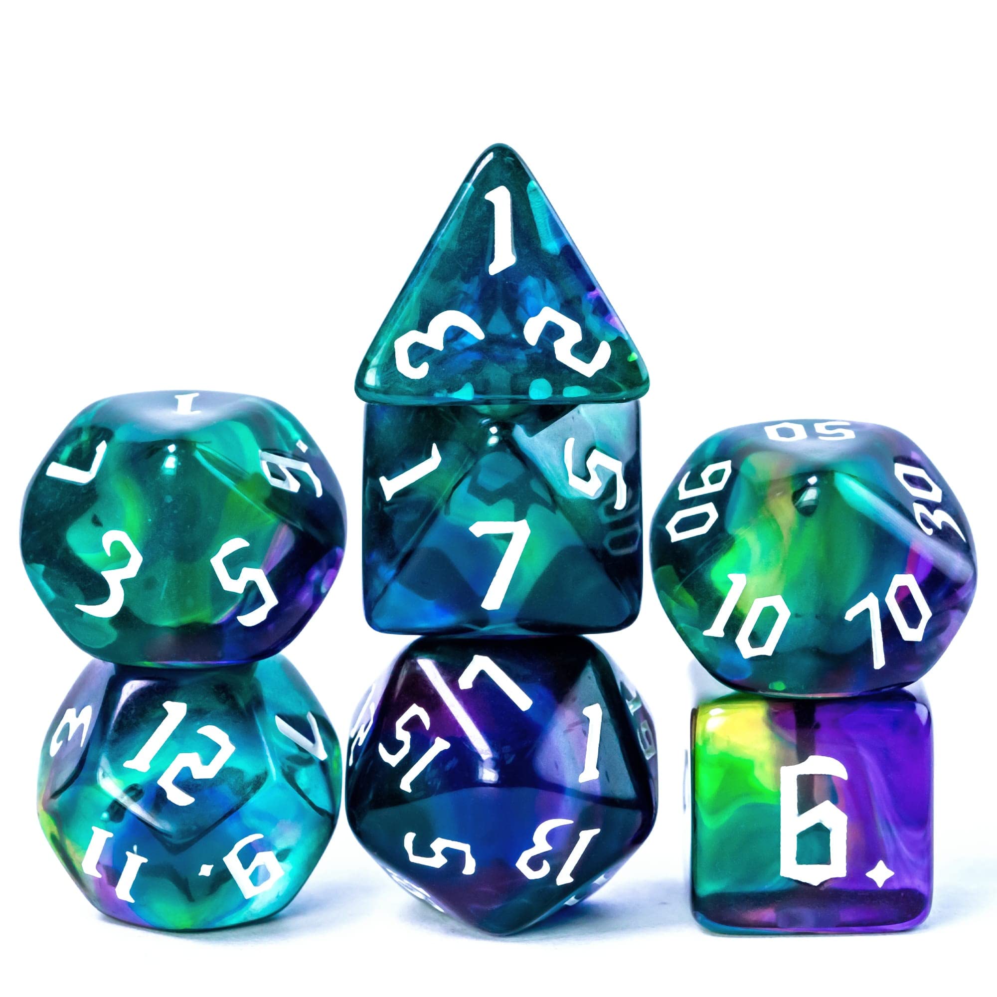 Cusdie 7Pcs/Set DND Dice Set D&D Polyhedral Dice for Dungeons and Dragons Role Playing Dice Games RPGs (4 Colors-Green/Purple/Blue/Yellow) β image 1