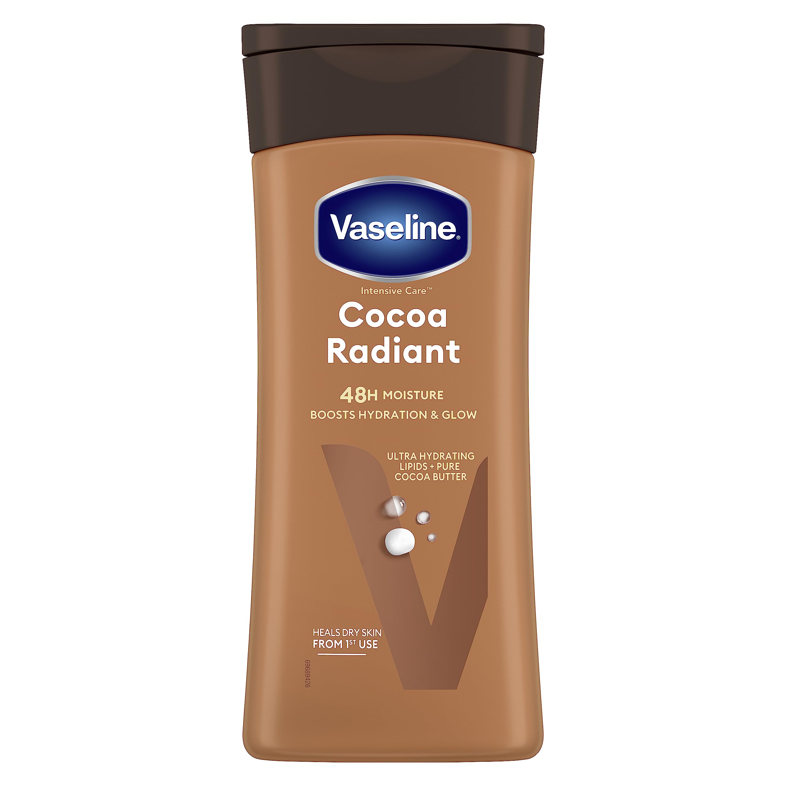 Vaseline Intensive Care Cocoa Radiant Body Lotion with ultra-hydrating lipids and pure cocoa butter for dry skin 200 ml