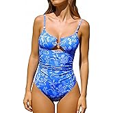 CUPSHE Women's One Piece Swimsuit U Wire Scoop Neck Bathing Suit Cutout Cross Back Ruching Double Adjustable Straps