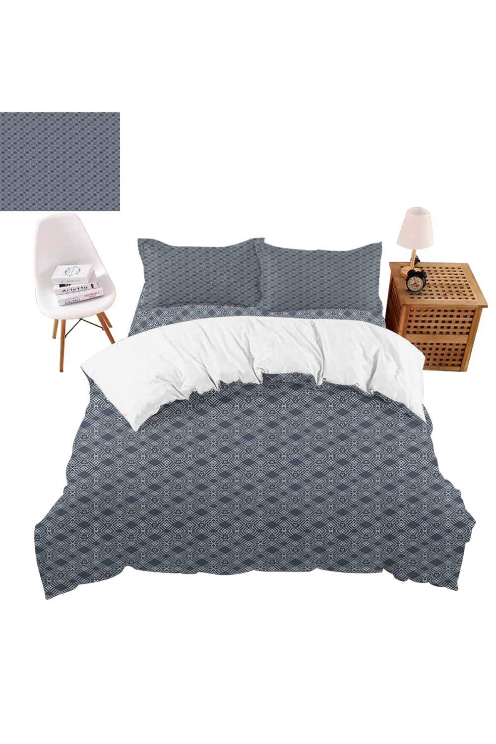 vroselv-home Bedding 3D, Checked Floral Square Print 4 Piece Bed Set with 2 Pillow Shams Cool Duvet Cover Set for Child Gift - Full Size/NO Comforter