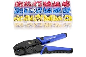 Wire Terminals Crimping Tool, Qibaok Insulated Ratcheting Terminals Crimper Kit of AWG22-10 with 800PCS Insulated Butt Bullet Spade Fork Ring Crimp Terminals Connectors