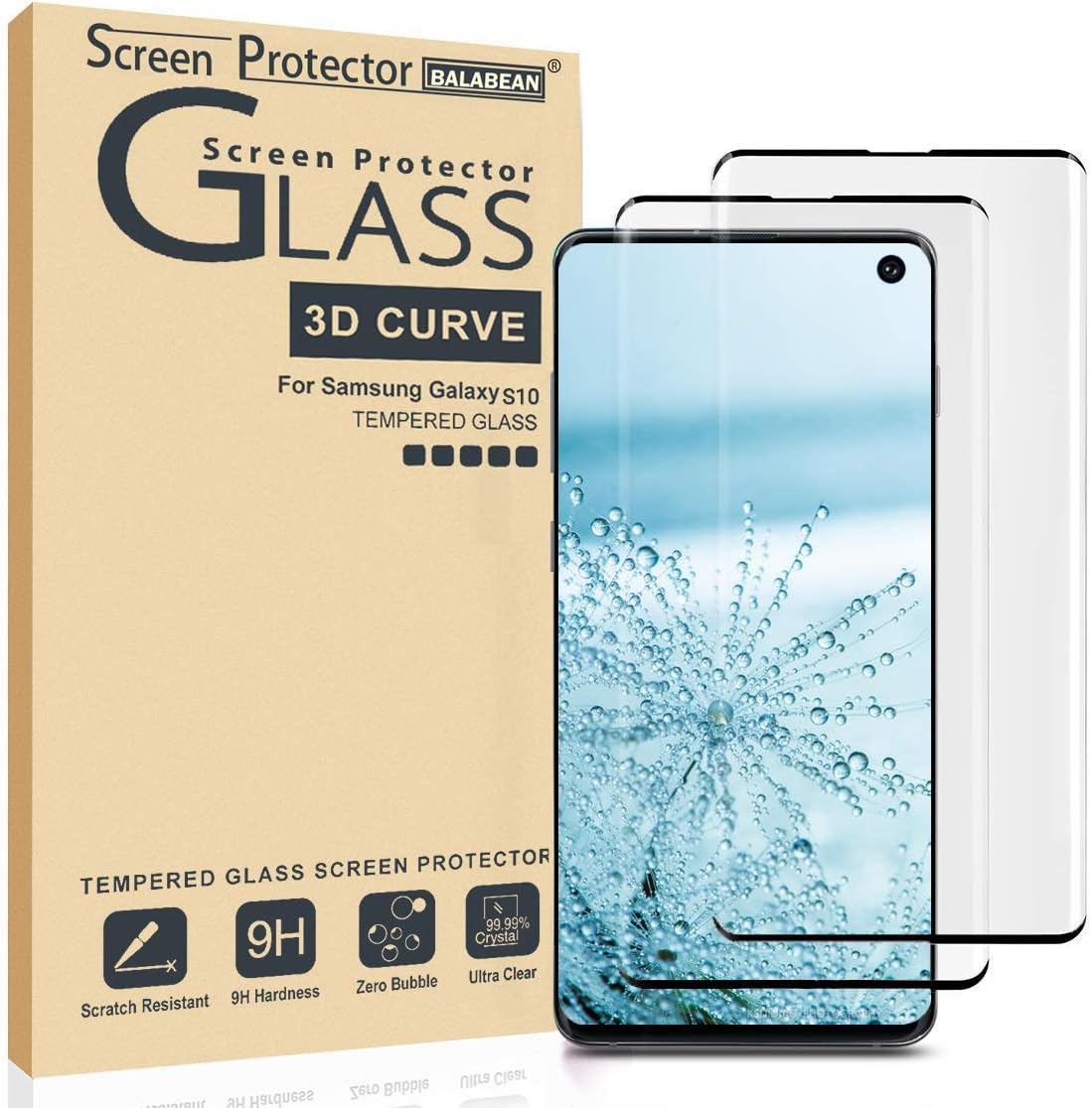 (2 Pack) Galaxy S10 Screen Protector 3D Curved Glass, [Case Friendly] [Bubble Free] Ultra Thin HD Clear 9H Hardness Anti-Scratch Crystal Clear Screen Protector for Galaxy S10 (NOT S10PLUS)