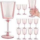 12 PCS Pink Plastic Wine Glasses with Removable Stems 13.5 Oz Pink Ribbed Wine Glasses Square White Wine Glass Muted Pastel Colors Goblets Elegant Fluted Glassware for Wedding Anniversary Birthday