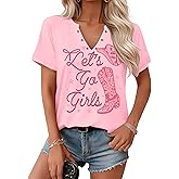 UYIQL Country Music Shirts for Women V Neck Rock Band Tshirt Vintage Graphic Country Concert Outfits