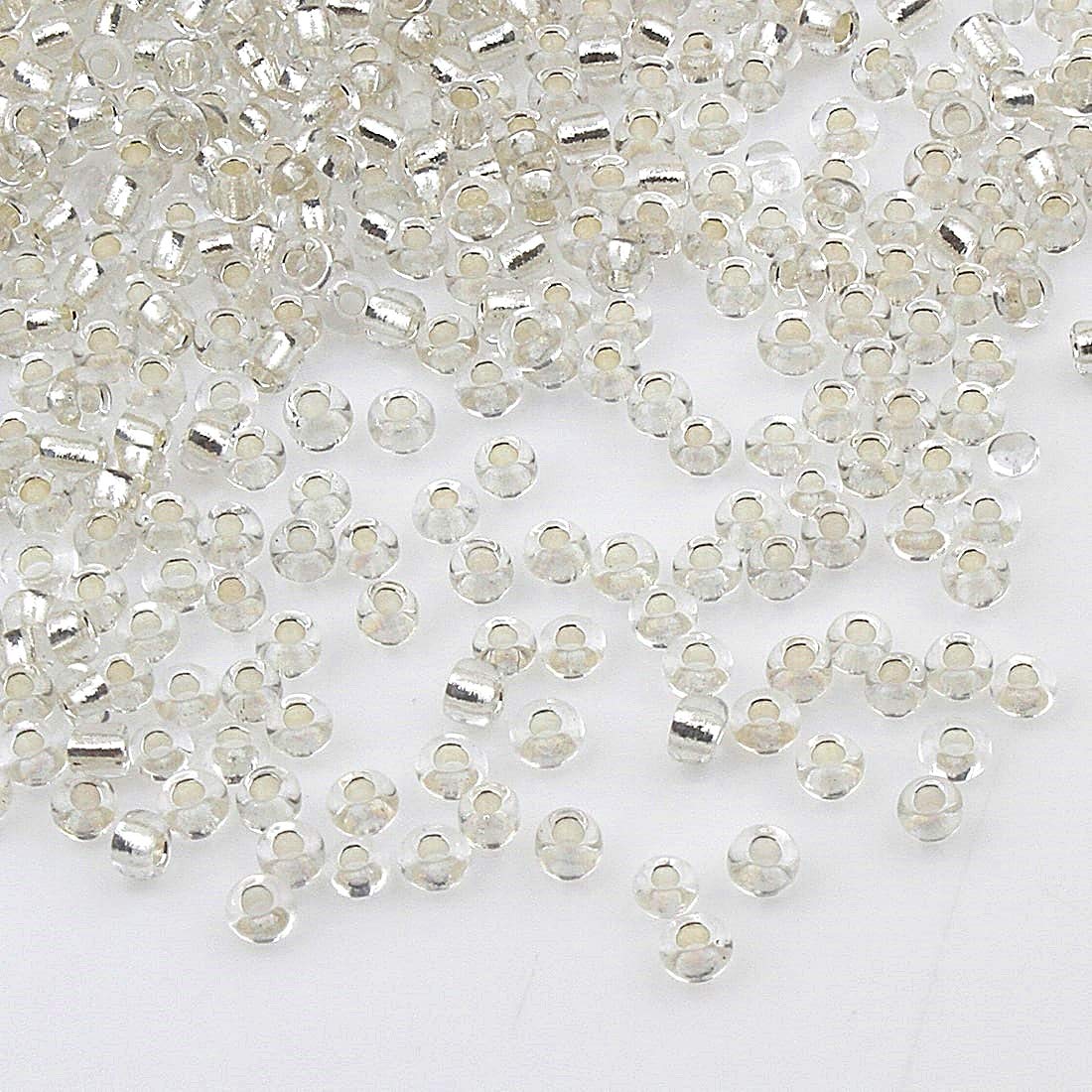 3300 x 3mm Glass Seed Beads with Silver Lining, 8/0, Silver Lined Pony Beads, Choice of Colours (White)