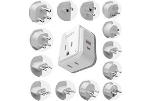 Ceptics International Power Plug Adapter Travel Set, 20W PD & QC, Safe Dual USB & USB-C 3.1A - 2 USA Outlet - Compact - Use Europe, Asia, Africa In Worldwide - Includes 13 Type SWadAPt Attachments