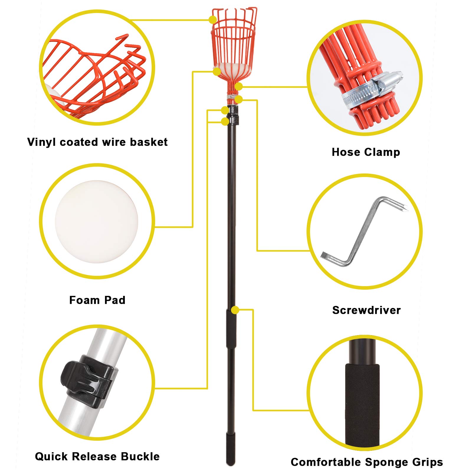 Voilamart Obstpflücker mit Teleskopstange,4 m Verstellbarer Erntehelfer Obsternte Obstgreifer Apfelpflücker für Obsternte Garten Apfel Birne Pfirsich Werkzeuge,Leicht Schwarz Aluminiumlegierung