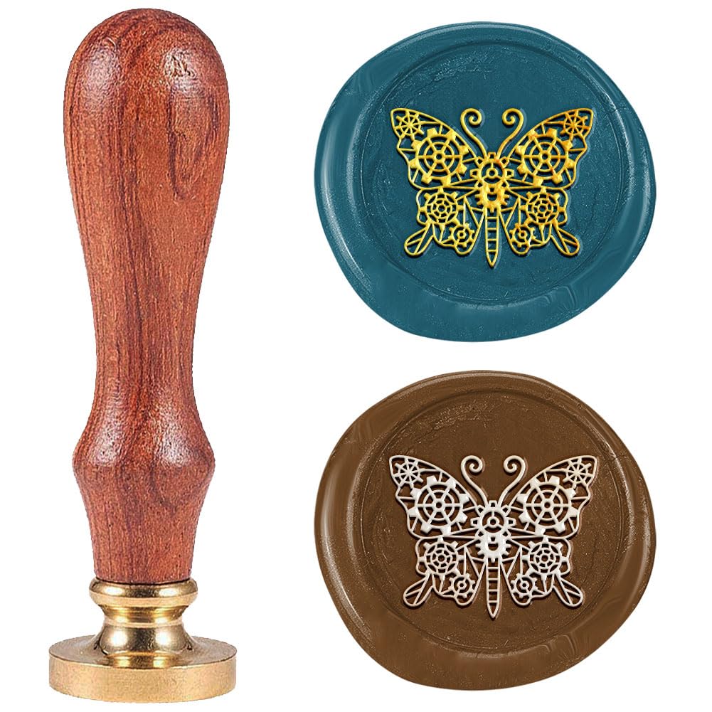 DELORIGIN Steampunk Butterfly Wax Seal Stamp 25mm Vintage Insect Sealing Stamps Removable Brass Head Seal Stamp with Wooden Handle for Envelope Greeting Card Wedding Invitations Wine Gift Wrapping