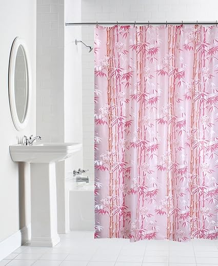 Yellow Weaves PVC Printed Shower Curtain, 54X80 Inches(Pink,WI928) - 8 Hooks