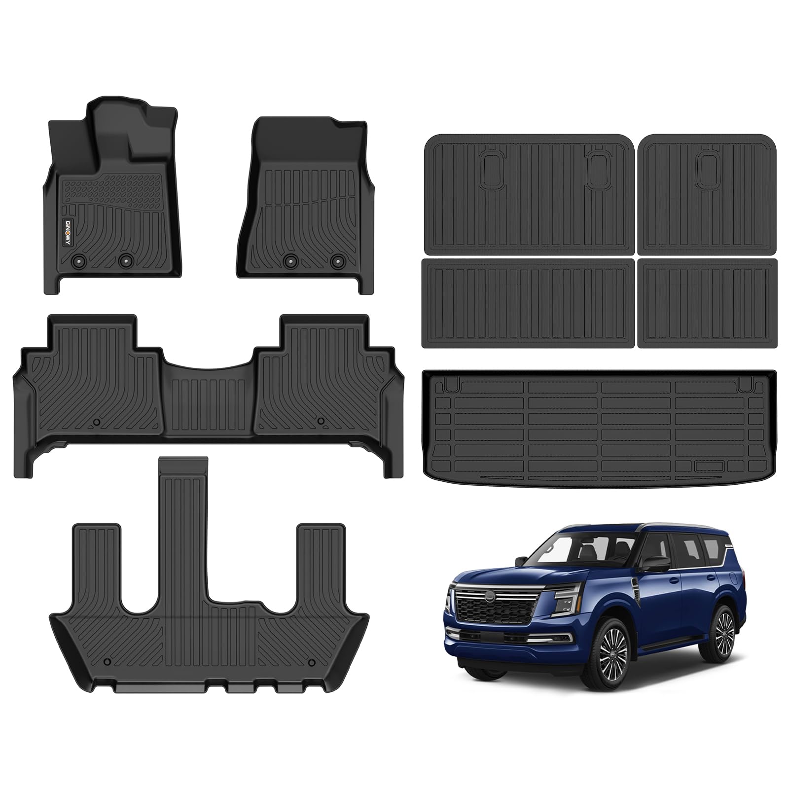 GINOWY-Floor Mats & Cargo Liner for Nissan Armada 2025 2026 &Infiniti QX80 2025 2026 with Bucket Seating All Weather Armada Floor Mat Non-Slip Backrest Mat Waterproof Floor Liners Accessories Black Image