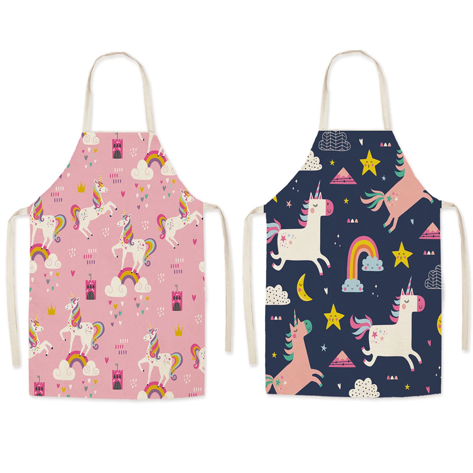 mellystore 2PCS Unicorn Apron Kids Apron for Kids Painting Children's Unicorn Apron kids Aprons for Cooking Girls Boys Kids Aprons for Cooking Baking Art Painting Gardening Black Pink 8-12 Years