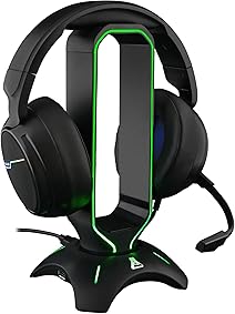 THE G-LAB K-Stand Radon Soporte Gaming para Cascos – Retroiluminación RGB, USB HUB 2 x 2.0, Base Anti-Deslizante – Stand Universal para PC PS4 Xbox One Nintendo Switch Soporte Cascos Gaming (Negro) 