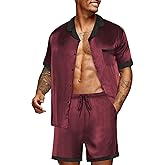 Ekouaer Men Satin Silk Pajamas Set with Pockets Sleepwear Shorts Satin Summer Loungewear 2 Piece Button Down Set S-3XL