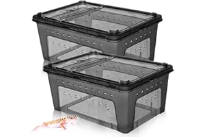 Hamiledyi 2PCS Reptile Feeding Box Snake Breeding Box Transparent Animal Habitat Cage Portable Plastic Turtle Transport Conta