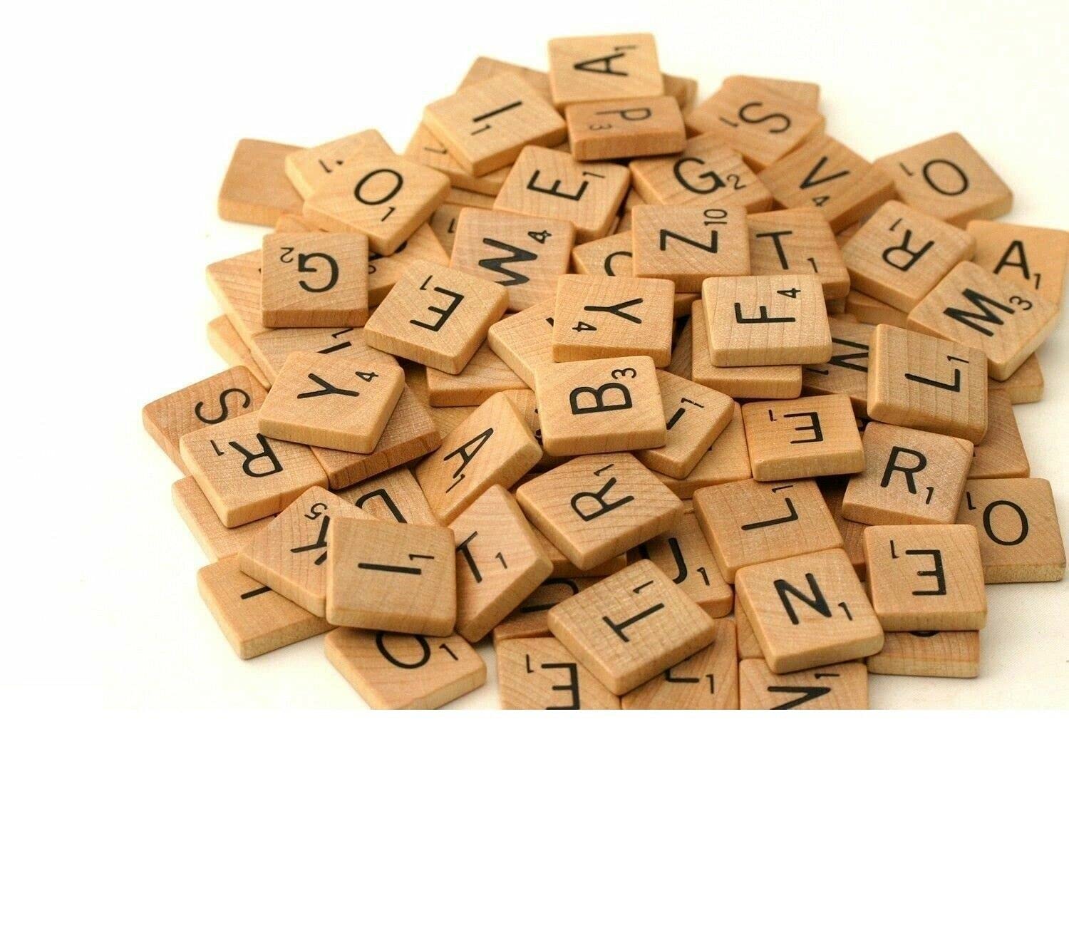 100 WOODEN SCRABBLE TILES BLACK LETTERS NUMBERS FOR CRAFTS WOOD ALPHABETS