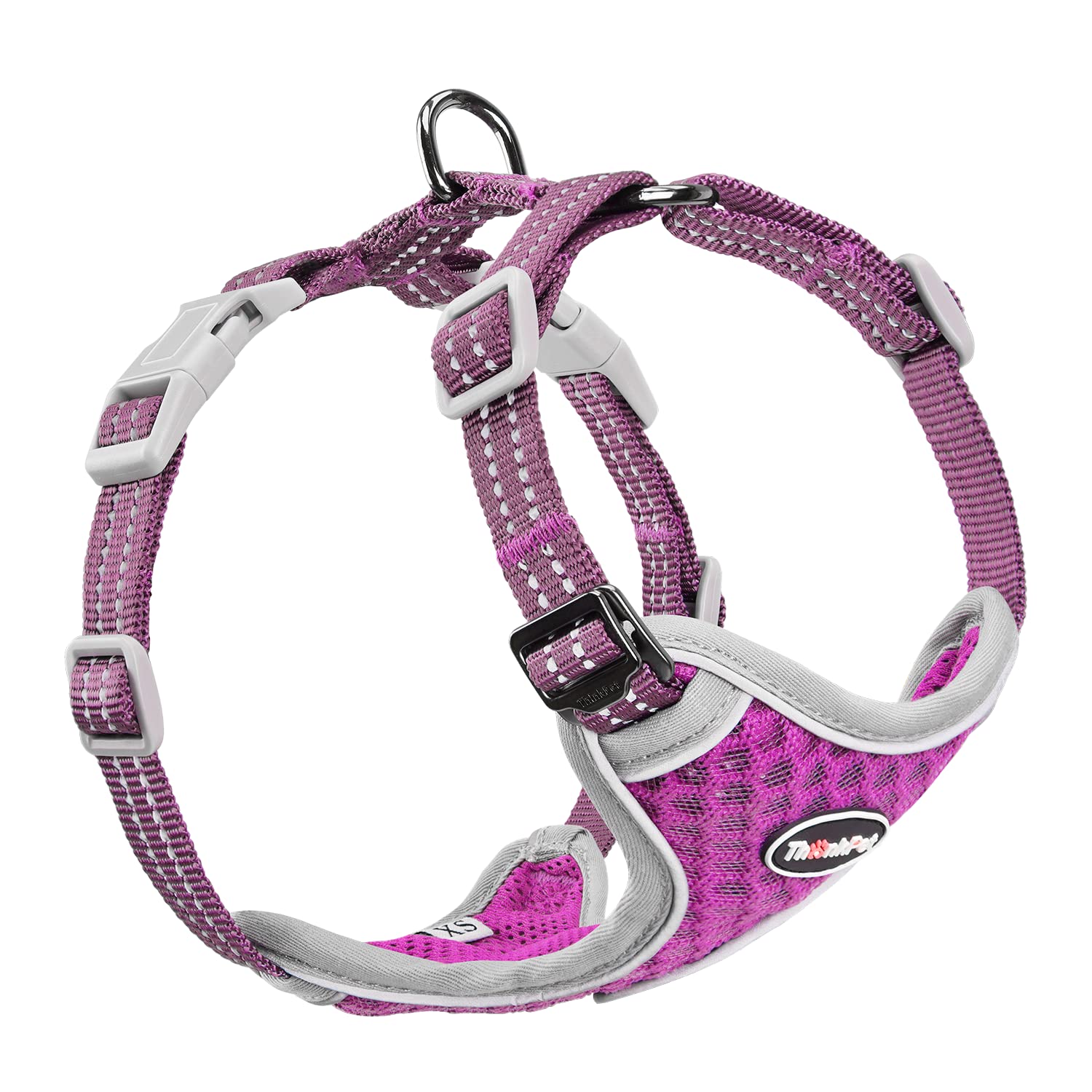 ThinkPet Reflective Breathable Soft Air Mesh No Pull Puppy Choke Free Over Head Vest Ventilation Harness for Puppy Small Medium Dogs (Purple,XS)