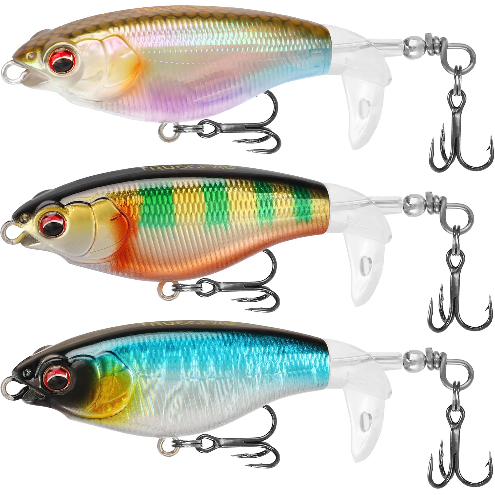 TRUSCEND Top Water Lure with BKK Hooks, Whopper for Freshwater or Saltwater, Floating Bass Catfish Pike Bait, Wobble Surface Teaser, Fishing Gifts for Men
