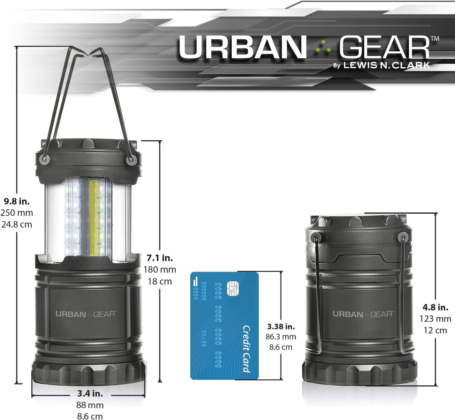 Lewis N. Clark Collapsible Camping Lantern | LED Portable Lantern for Indoor or Outdoor Use | Waterproof Lamp with Batteries Included | for Camping, Backpacking, Hiking, or Power Outage | Gray