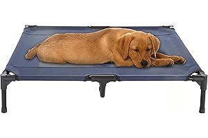 Elevated Dog Bed - 36x29.75-Inch Portable Pet Bed with Non-Slip Feet - Indoor/Outdoor Dog Cot or Puppy Bed for Pets up to 80lbs by PETMAKER (Blue)