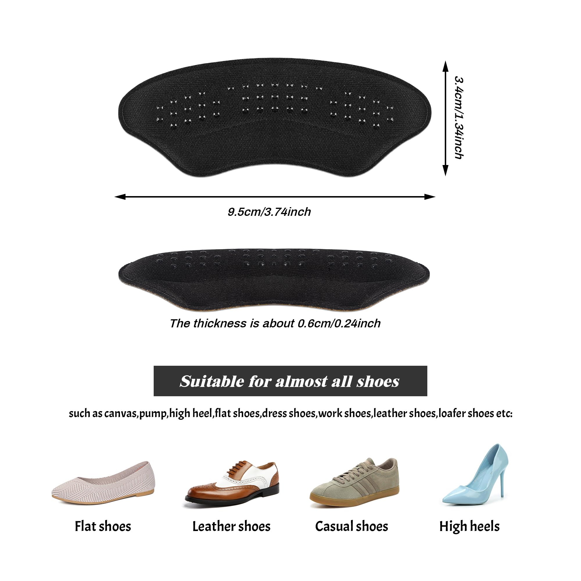 Heel Grips Liner Cushions Inserts for Loose Shoes, Heel Pads Snugs for Shoe Too Big Men Women, Heel Grips Protectors for Blisters Pain, Filler Make Shoes Fit Tighter (Pale Apricot+black1)