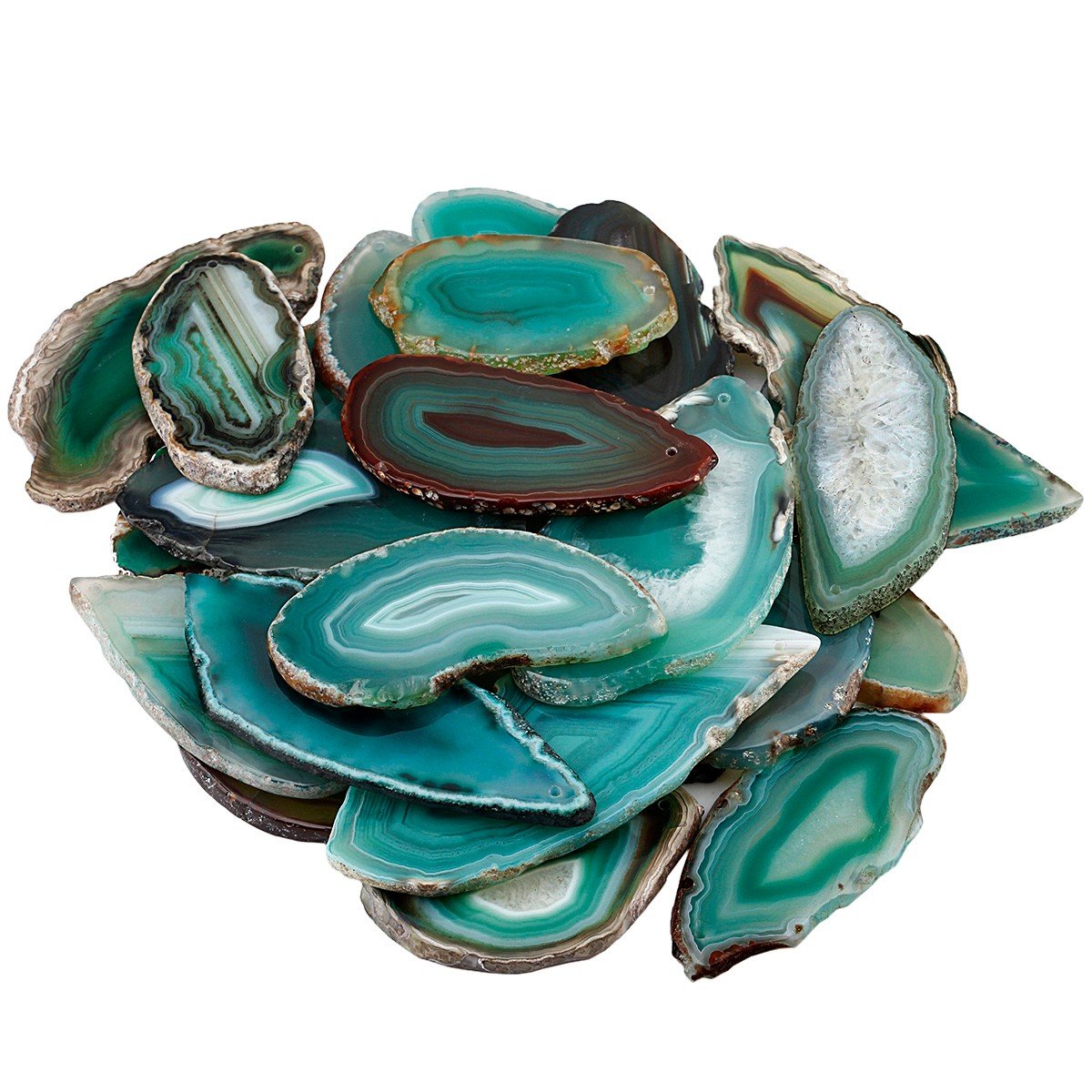 mookaitedecor 10pcs Green Agate Slices for Jewellery Making, Drilled Geode Slice Crystals and Gemstones for Healing Natural Agate Crystal Wind Chime Pendants Large Stone Jewelry Pendants