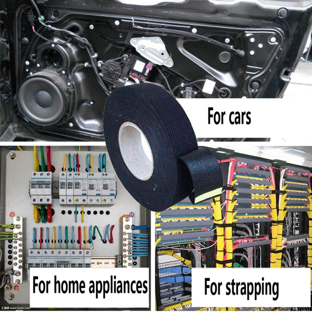 4 Rolls Wire Loom Harness Tape, Wiring Harness Cloth Tape, Black Adhesive Fabric Tape for Automobile Electrical Wire harnessing Noise Damping Heat Proof 19 mm X 15m: Car Electronics