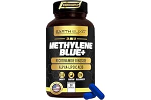 EARTH ELIXIR 3-in-1 Methylene Blue Capsules – Methylene Blue Pharmaceutical Grade w/Alpha Lipoic Acid (ALA) & NAD Supplement for Energy, Cognitive & Cellular Support – 3 Month Supply & 3rd Party Tested