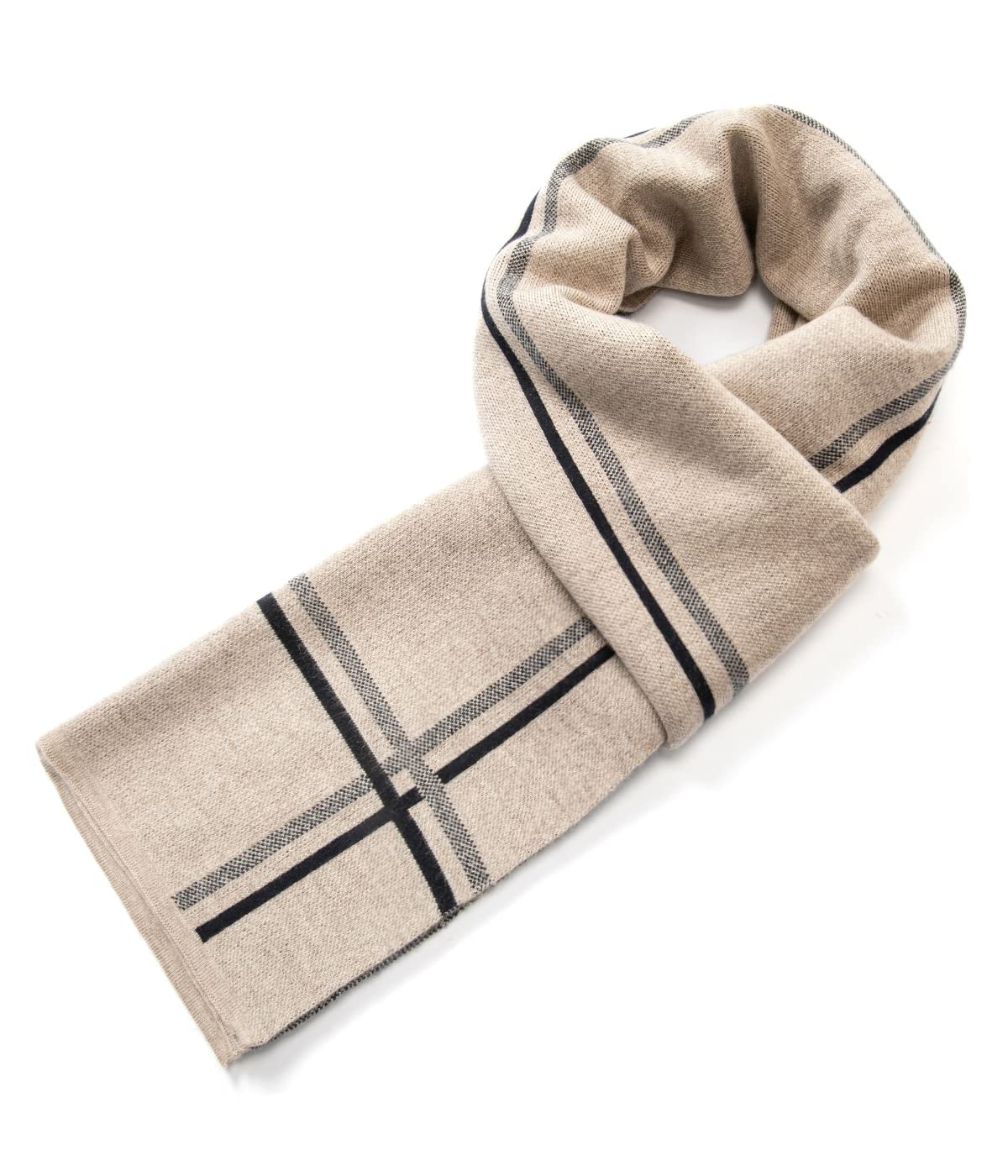 Villand Luxurious Mens Striped Merino Wool Scarf - Gift Box Wrapped Winter Soft Warm Thick Knitted Neckwear for Men