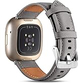 Maledan Compatible with Fitbit Versa 3 and Fitbit Sense Bands for Women Men, Top Grain Genuine Leather Band Replacement Accessory Wristband for Fitbit Sense/Fitbit Versa 3 Smart Watch, Gray